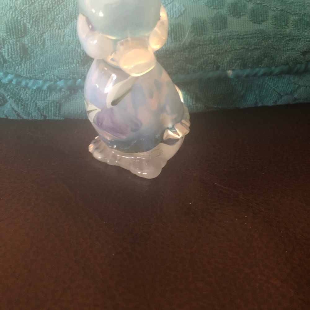 FENTON Hand Painted Opalescent Glass Duck Figurine Purple Flowers Signed.